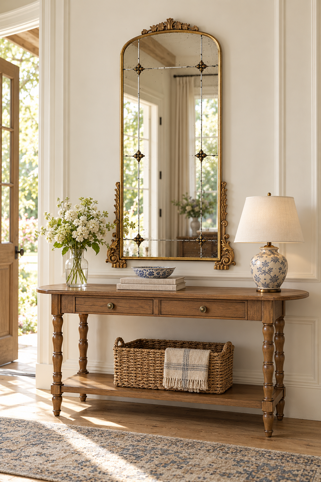 Antique-Style Arched Wall Mirror with Gold Finish Frame