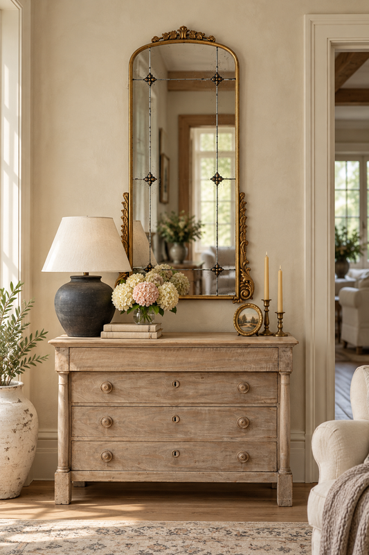 Antique-Style Arched Wall Mirror with Gold Finish Frame