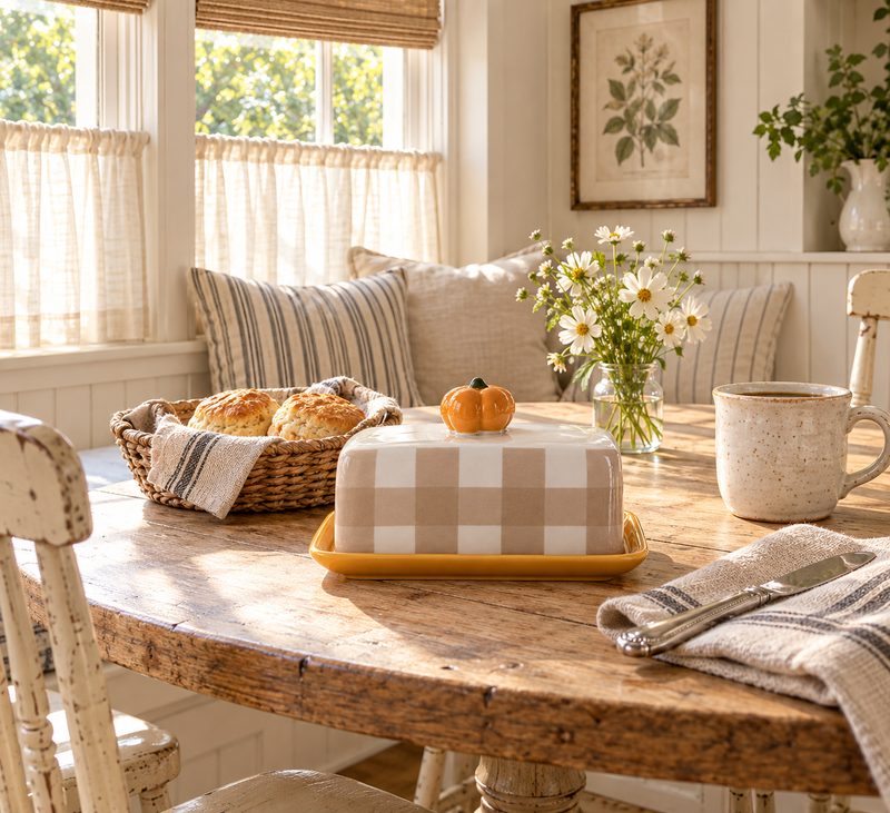 Farmhouse Heritage Fall Plaid Pumpkin Butter Dish