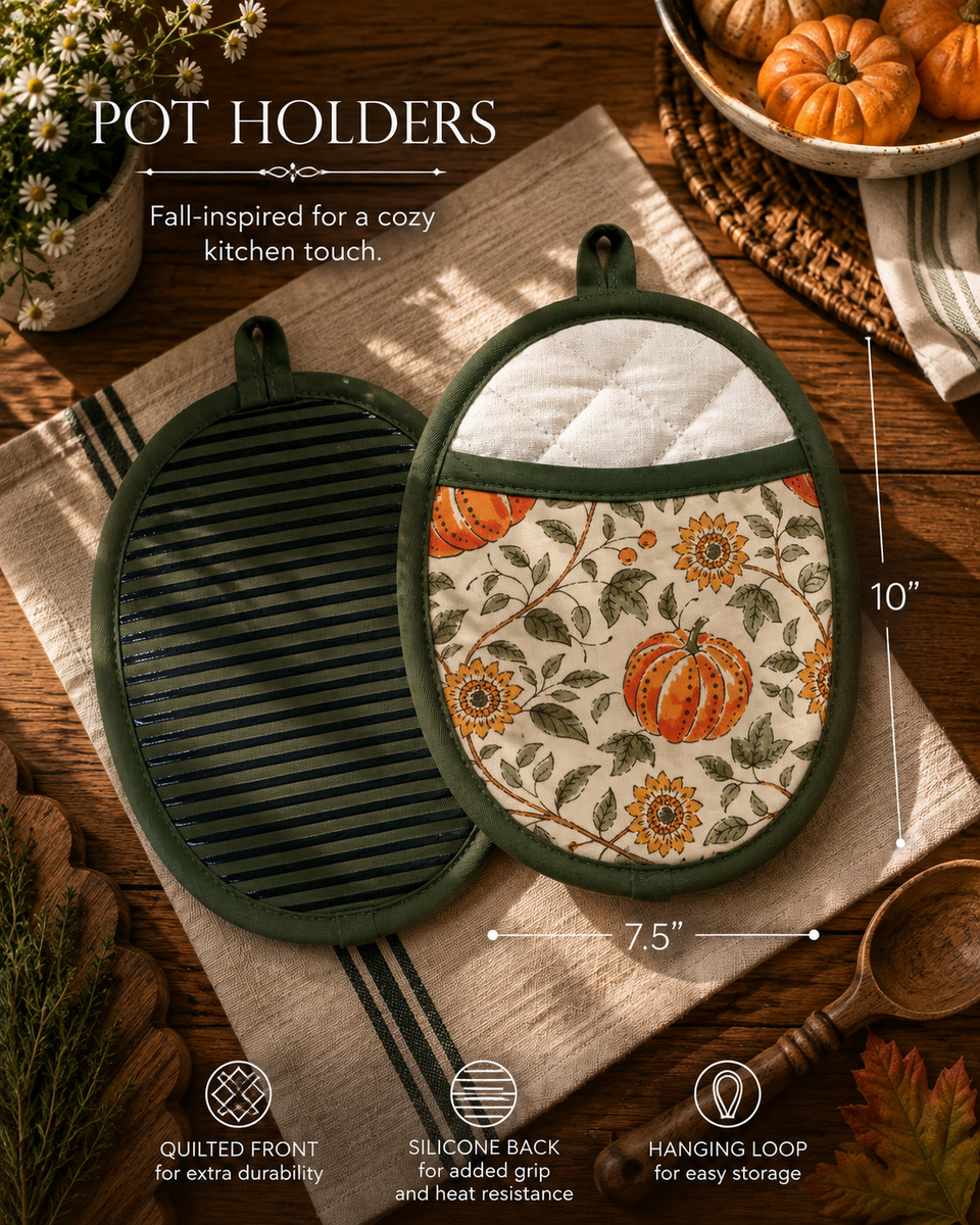 Botanical Pumpkin Pot Holder - Set of 2