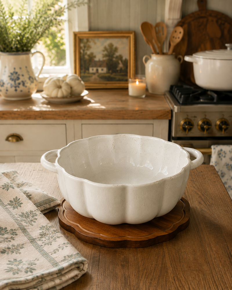 Ceramic Pumpkin Baking Dish | Wood Lid