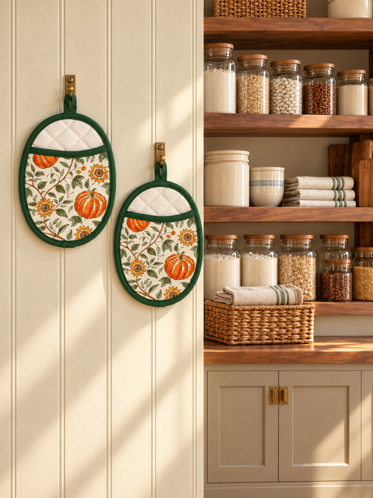 Botanical Pumpkin Pot Holder - Set of 2