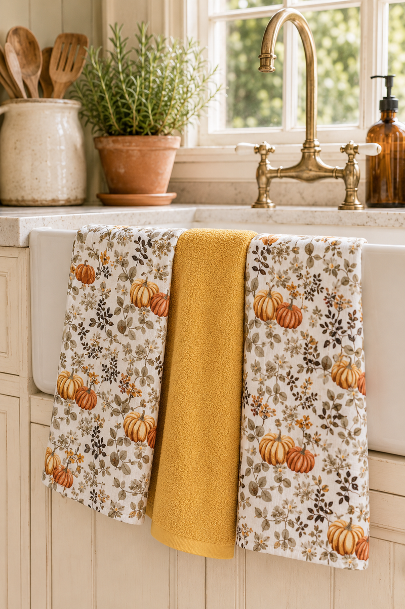 Pumpkin Floral Kitchen Towel Set - Set of 3
