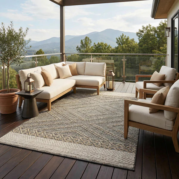 Beige Charcoal Areli Outdoor Area Rug