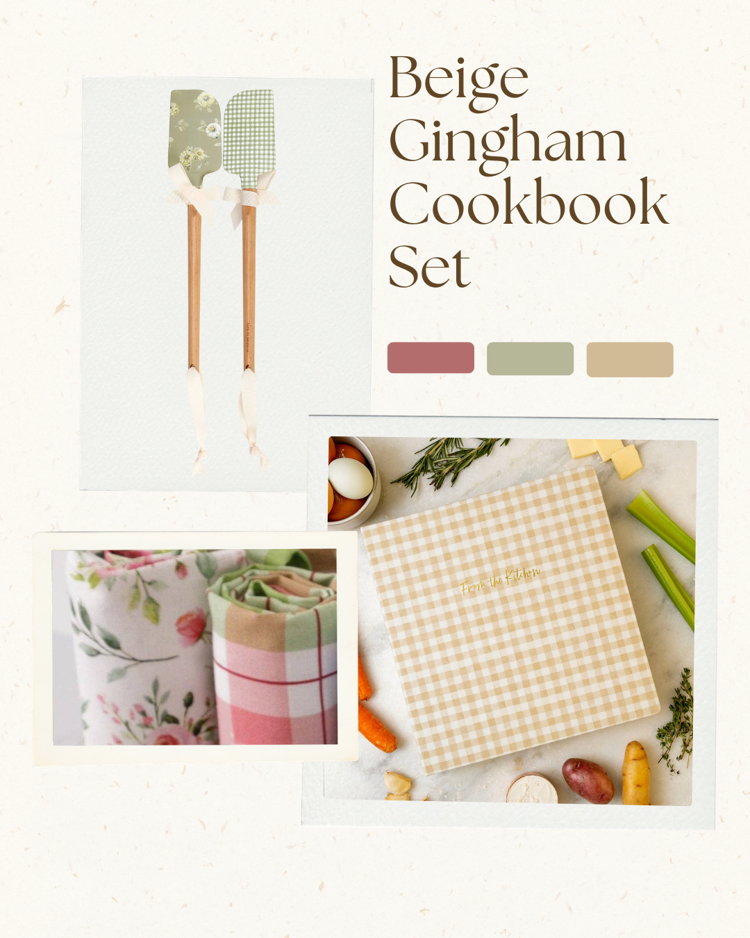 Beige Gingham Recipe Binder Set – Stylish Kitchen Organization