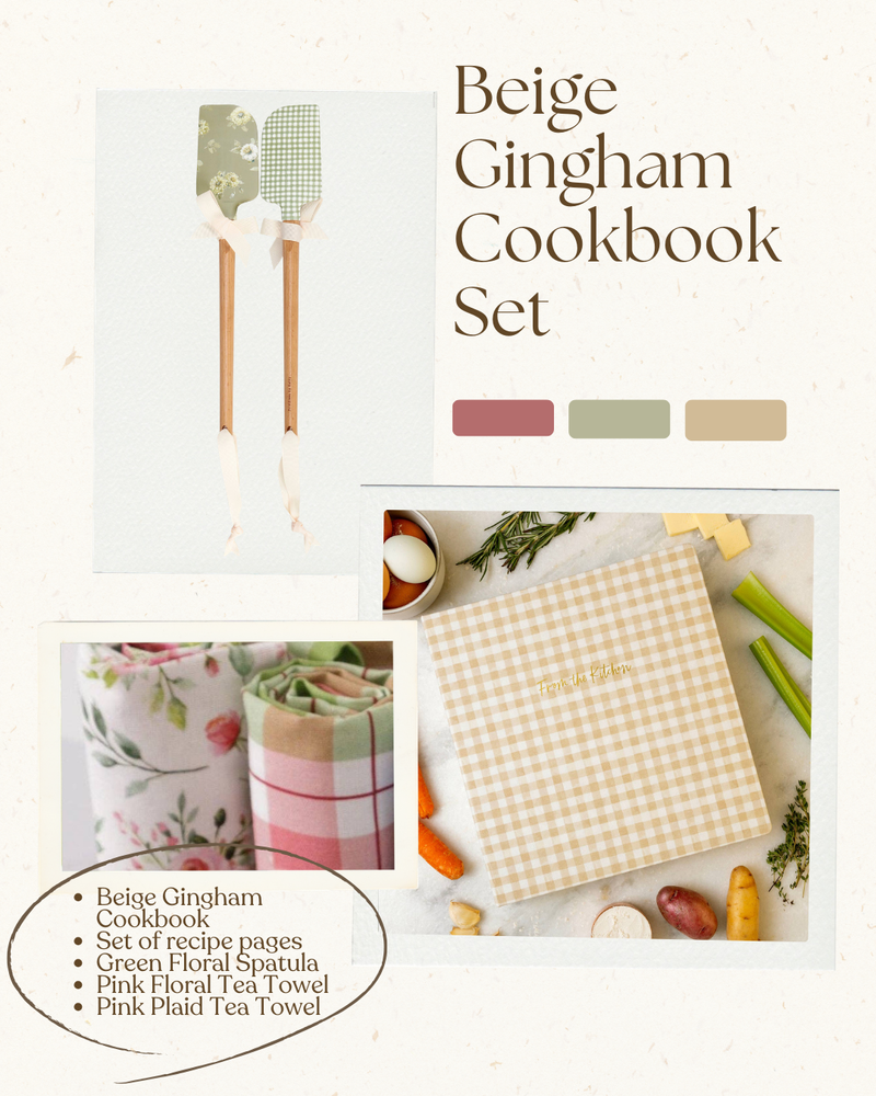 Beige Gingham Recipe Binder Set – Stylish Kitchen Organization