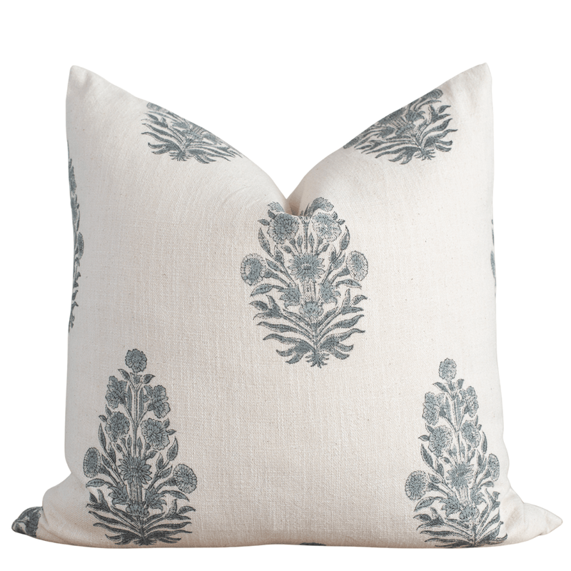 Azure Floral Block Printed Pillow Cover