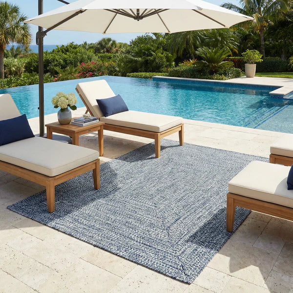 Blue Braided Faux Jute Outdoor Rug