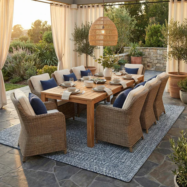 Blue Braided Faux Jute Outdoor Rug