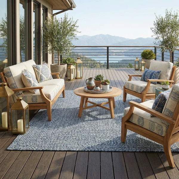 Blue Braided Faux Jute Outdoor Rug