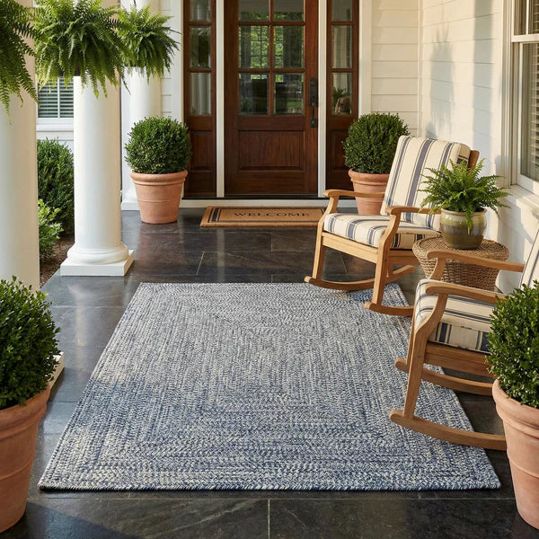 Blue Braided Faux Jute Outdoor Rug