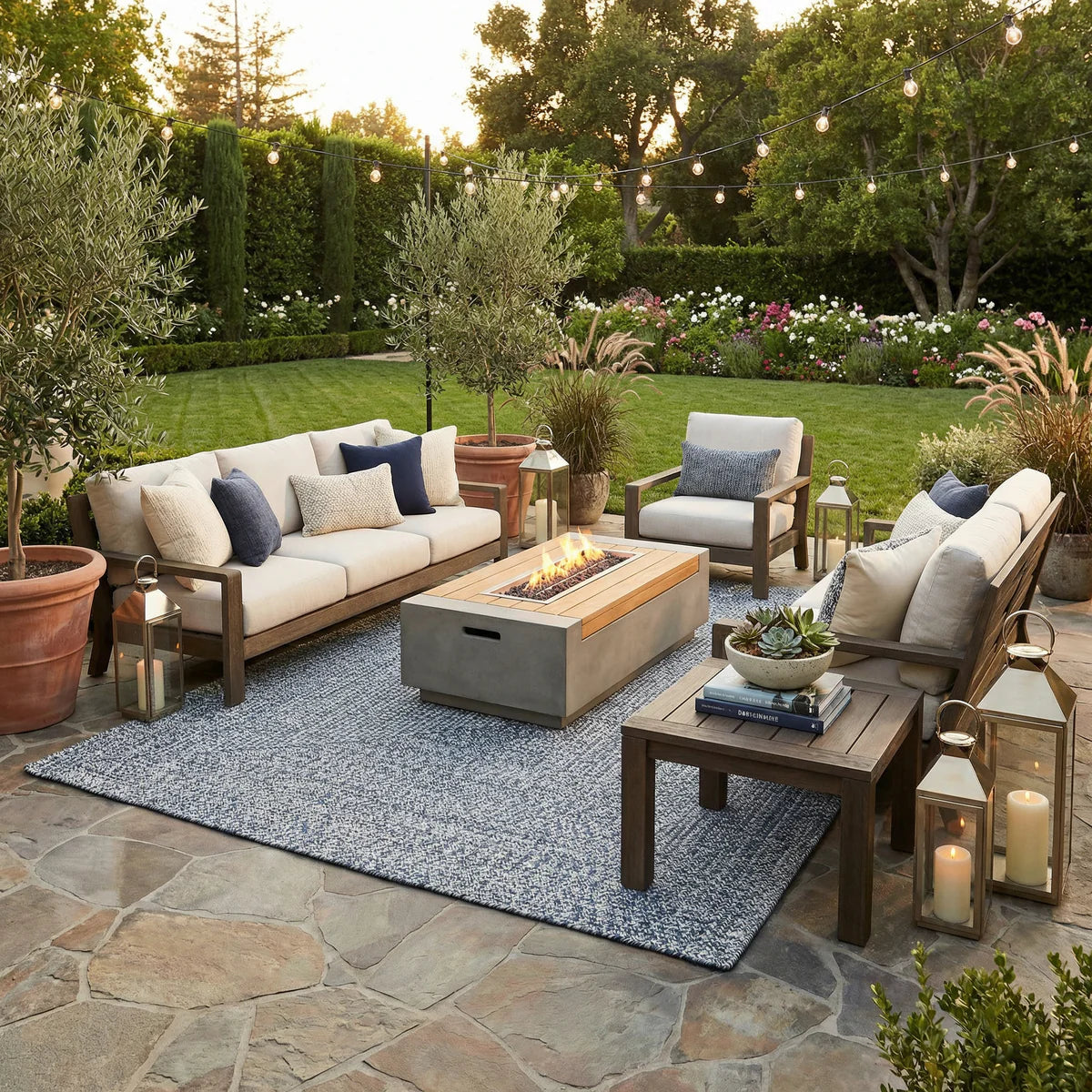 Blue Braided Faux Jute Outdoor Rug