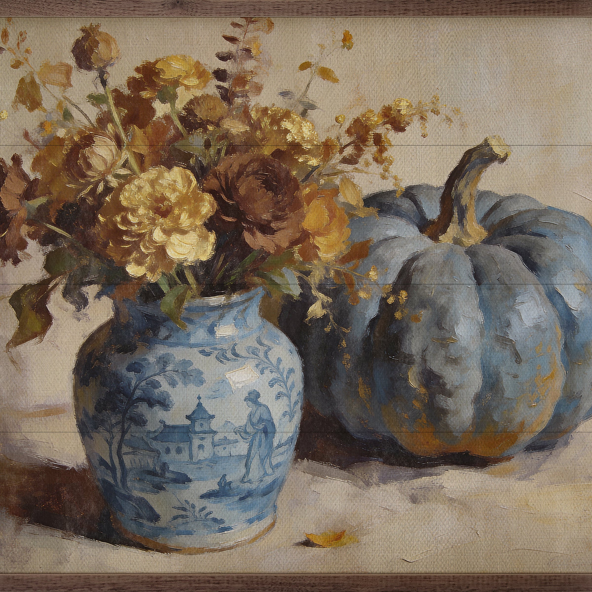 Blue Pumpkin Floral Arrangement Wall Art