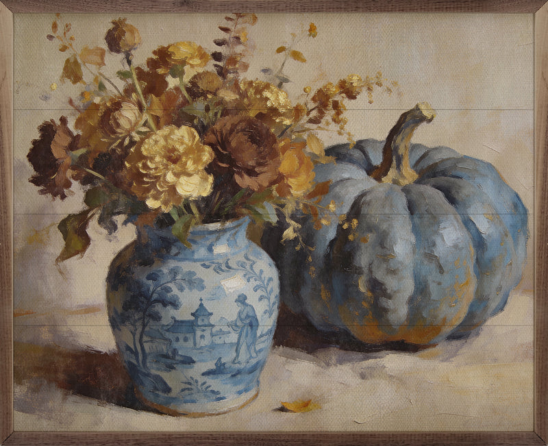 Blue Pumpkin Floral Arrangement Wall Art