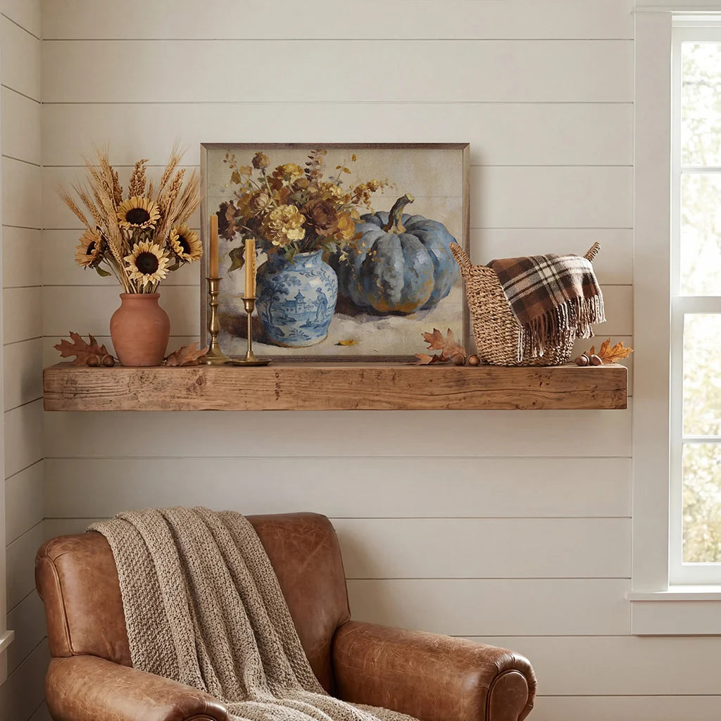 Blue Pumpkin Floral Arrangement Wall Art