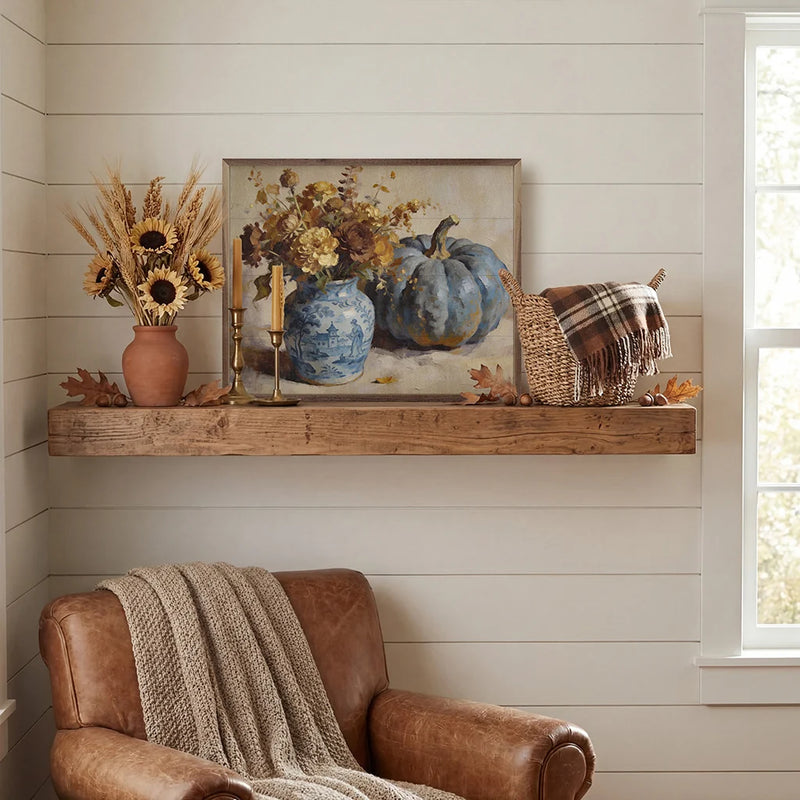 Blue Pumpkin Floral Arrangement Wall Art