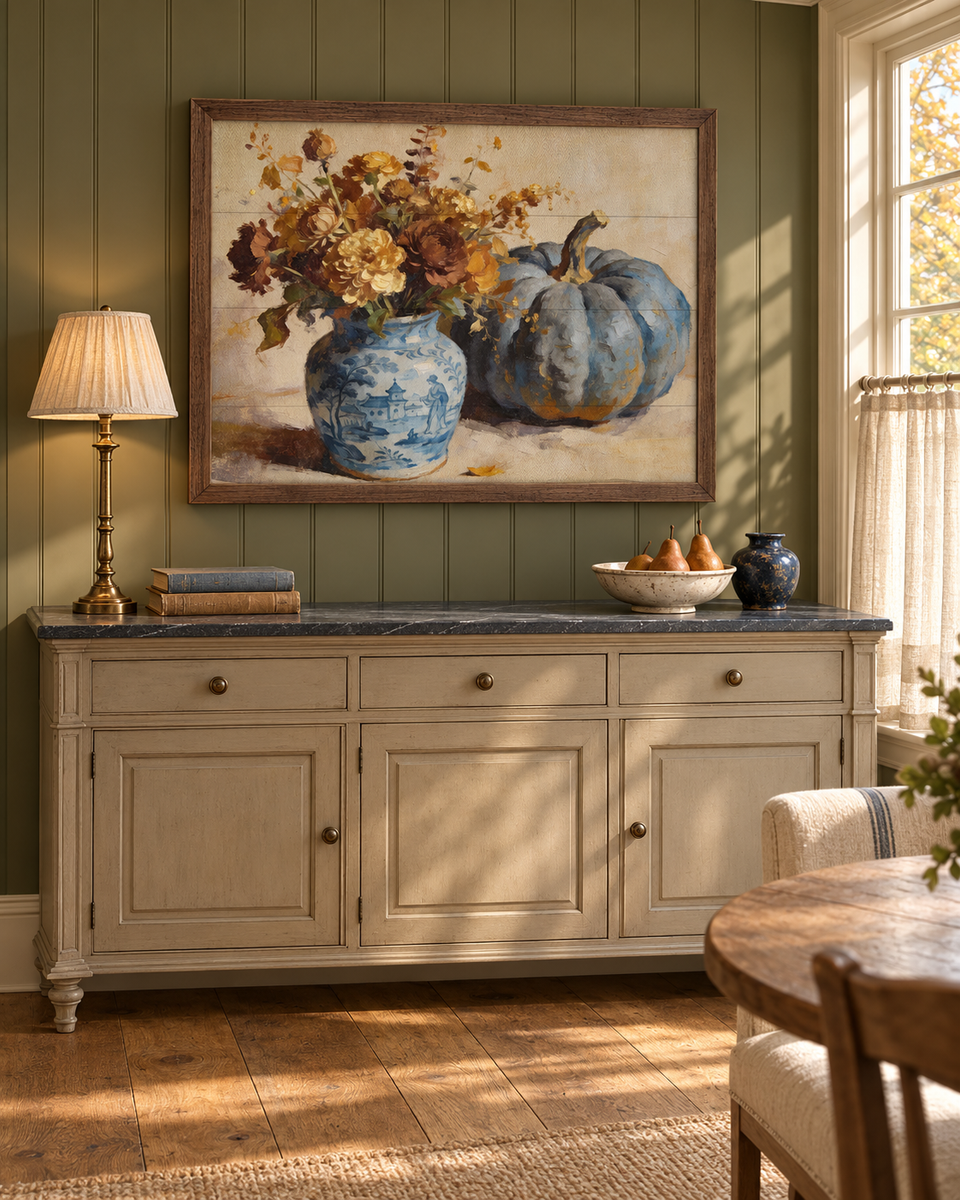 Blue Pumpkin Floral Arrangement Wall Art