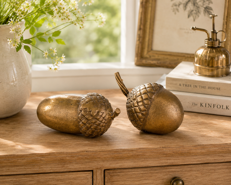 Brass Finish Acorn Accents - Set of 2