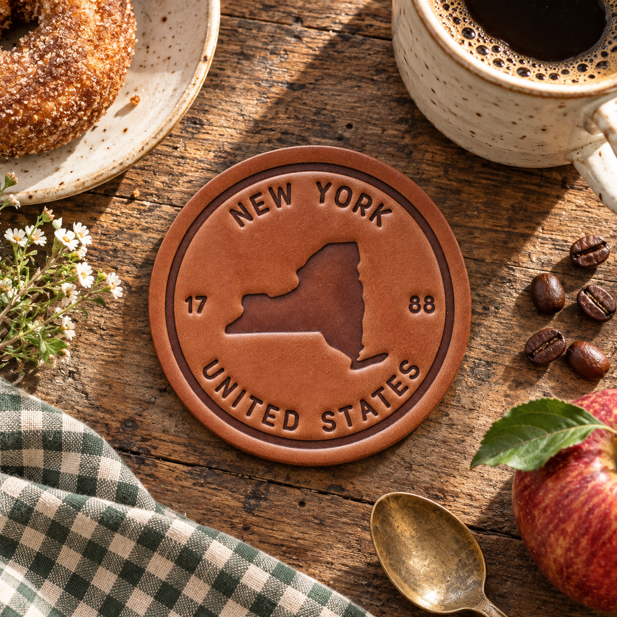New York State Silhouette Leather Coaster