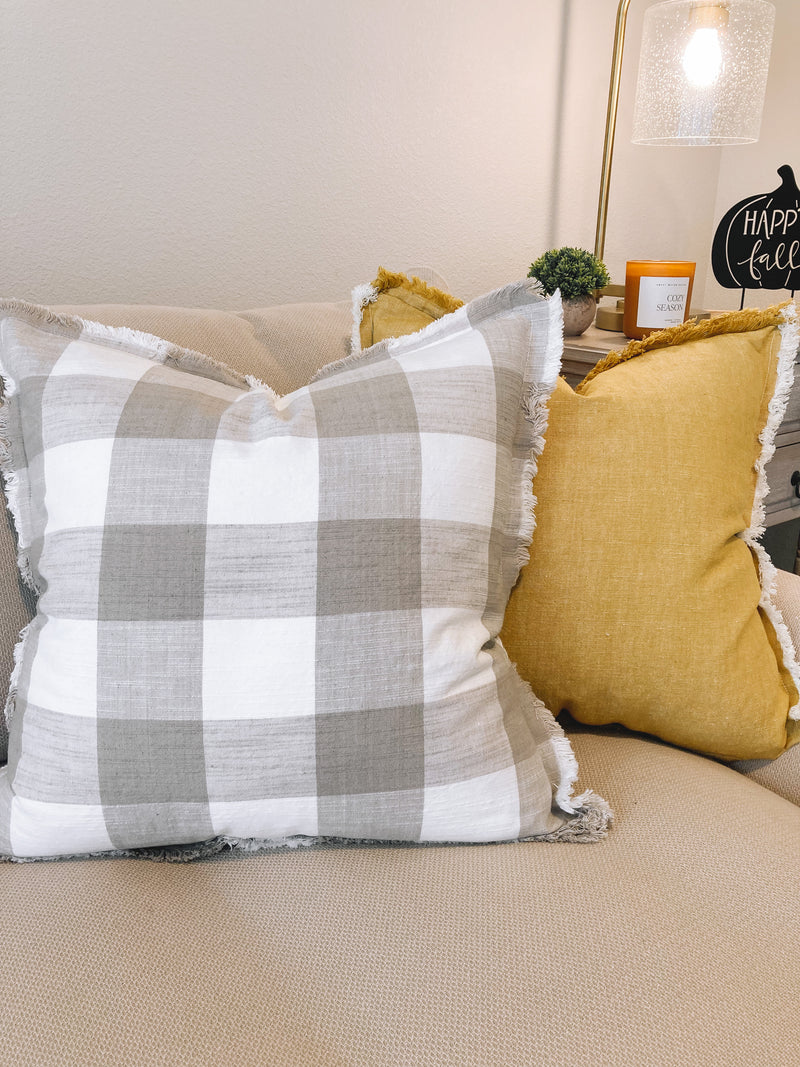 Buffalo Check Fringe Pillow Cover - Taupe