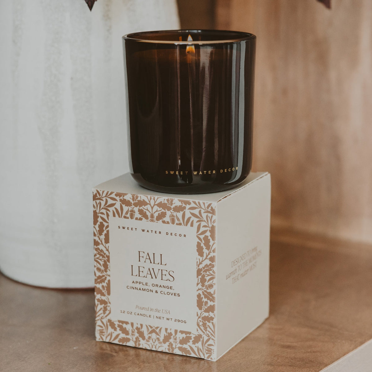 Fall Leaves Soy Candle - Boxed Amber Tinted Glass Jar