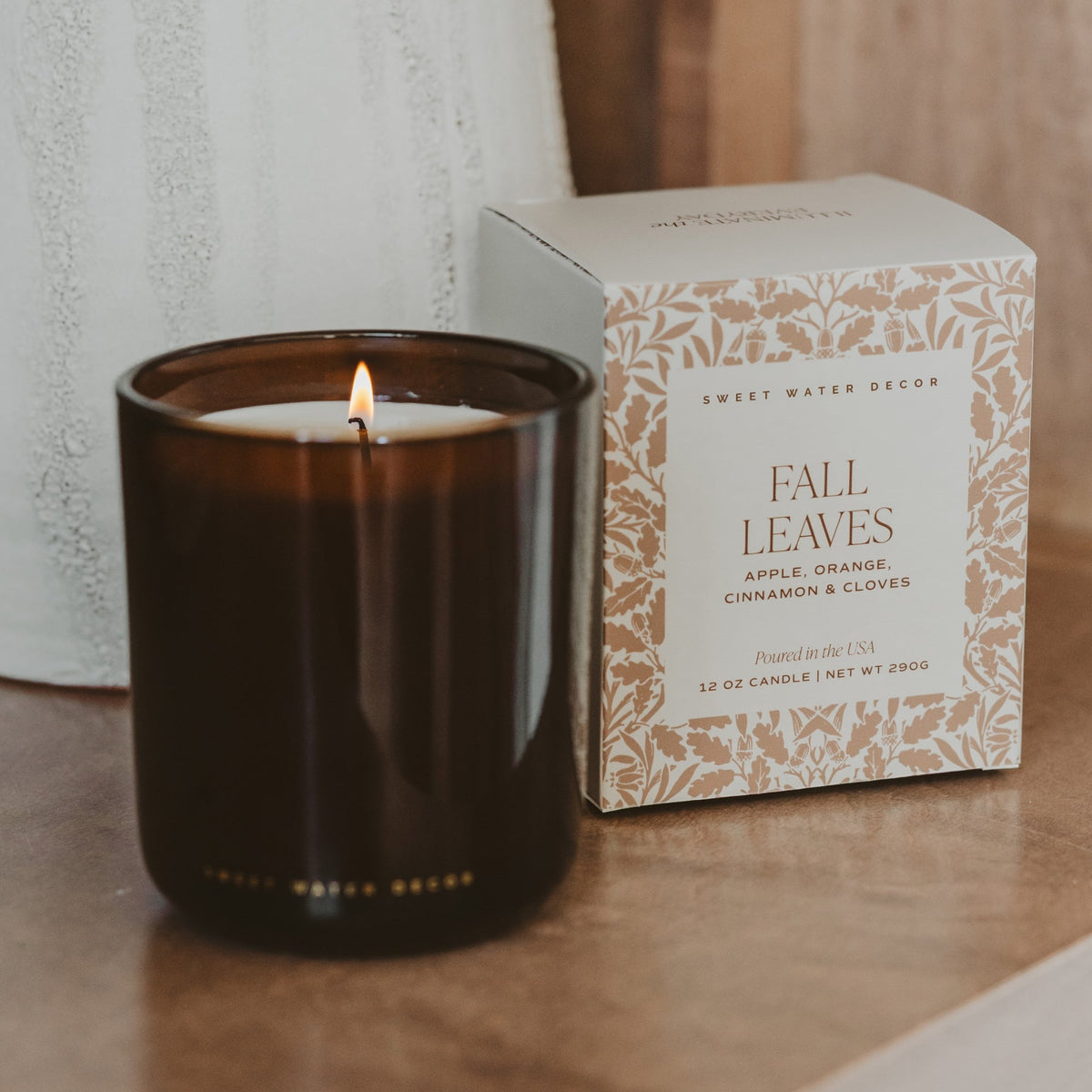 Fall Leaves Soy Candle - Boxed Amber Tinted Glass Jar