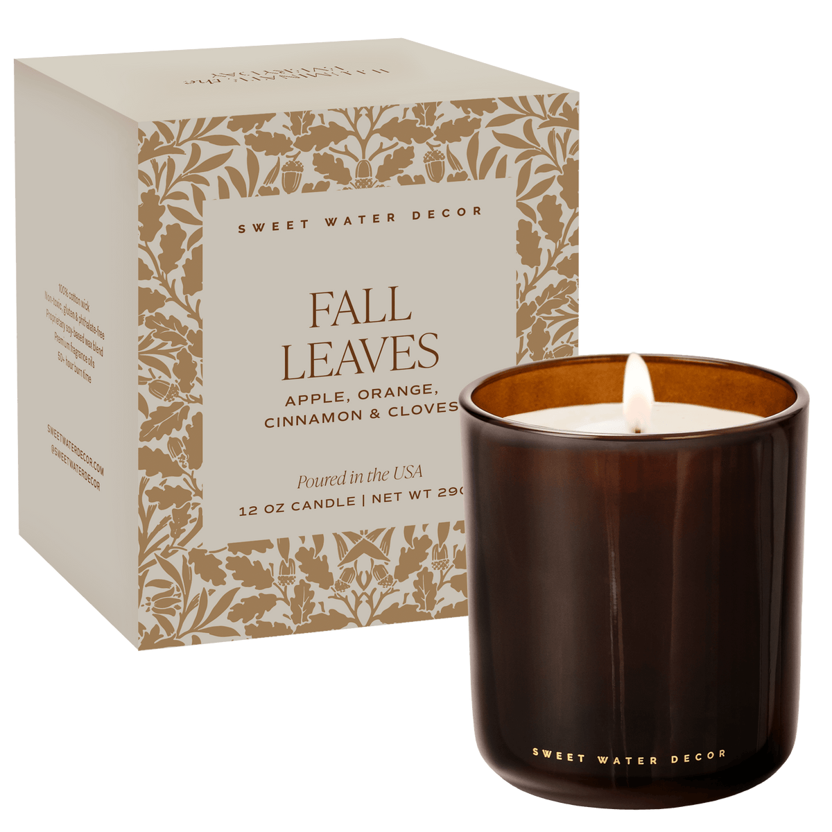 Fall Leaves Soy Candle - Boxed Amber Tinted Glass Jar