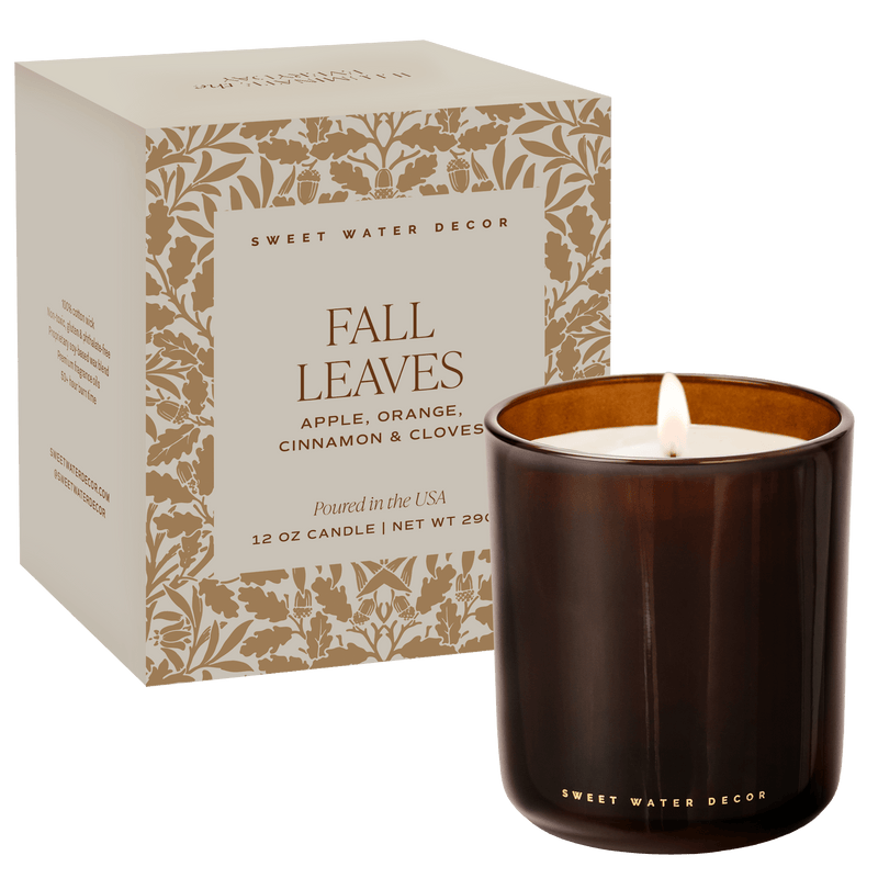 Fall Leaves Soy Candle - Boxed Amber Tinted Glass Jar