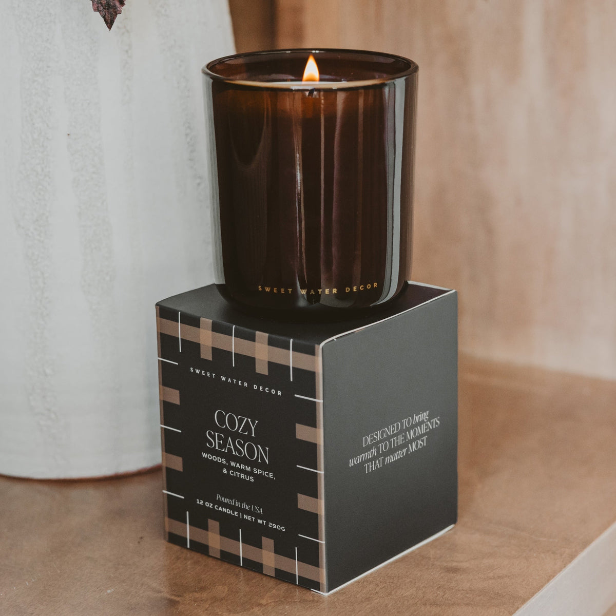 Cozy Season Soy Candle - Amber Tinted Glass Jar