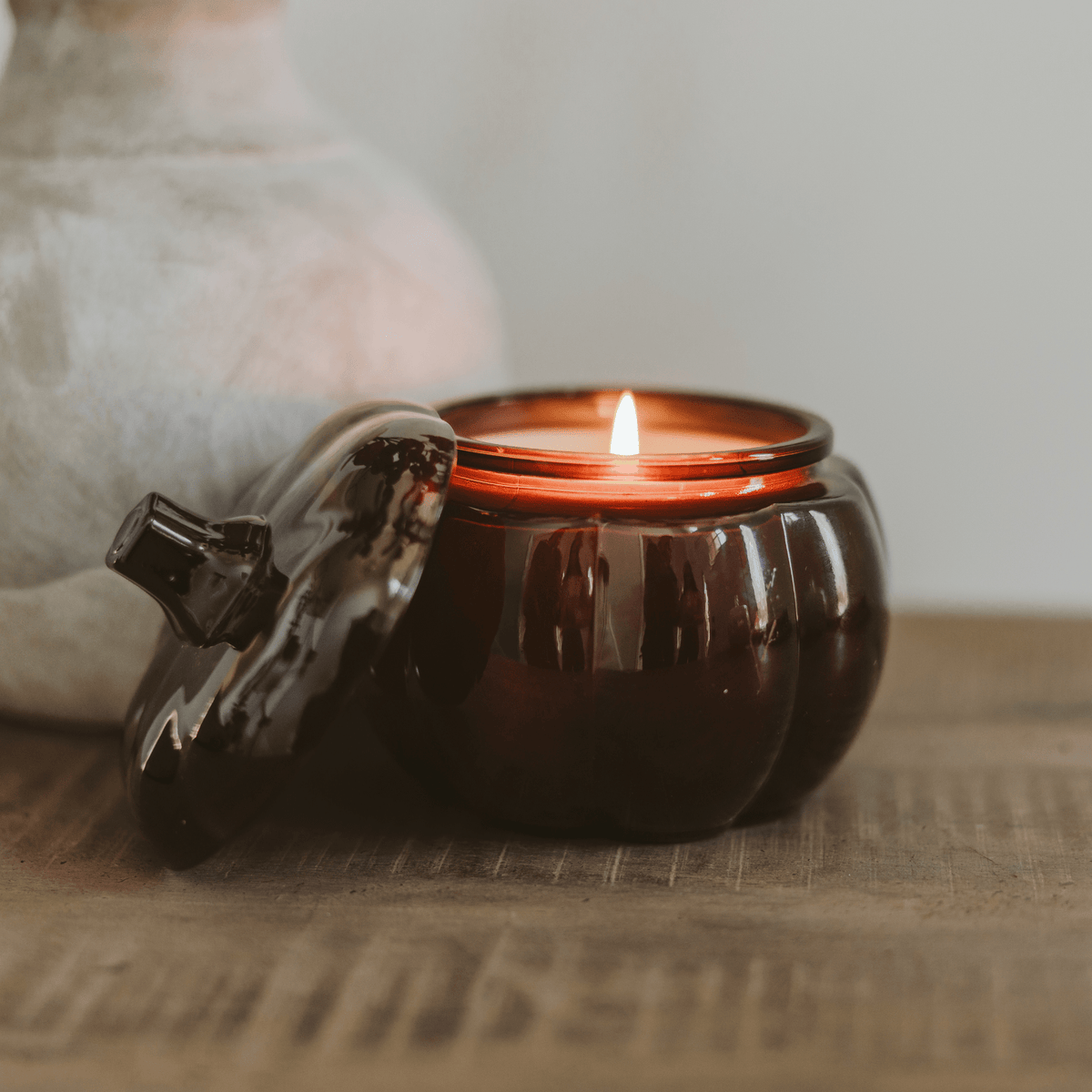 Hello Fall Soy Candle - Amber Glass Pumpkin Jar