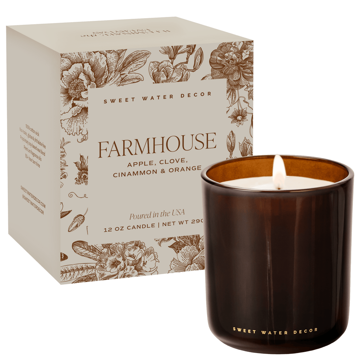 Farmhouse Soy Candle - Boxed Amber Tinted Glass Jar