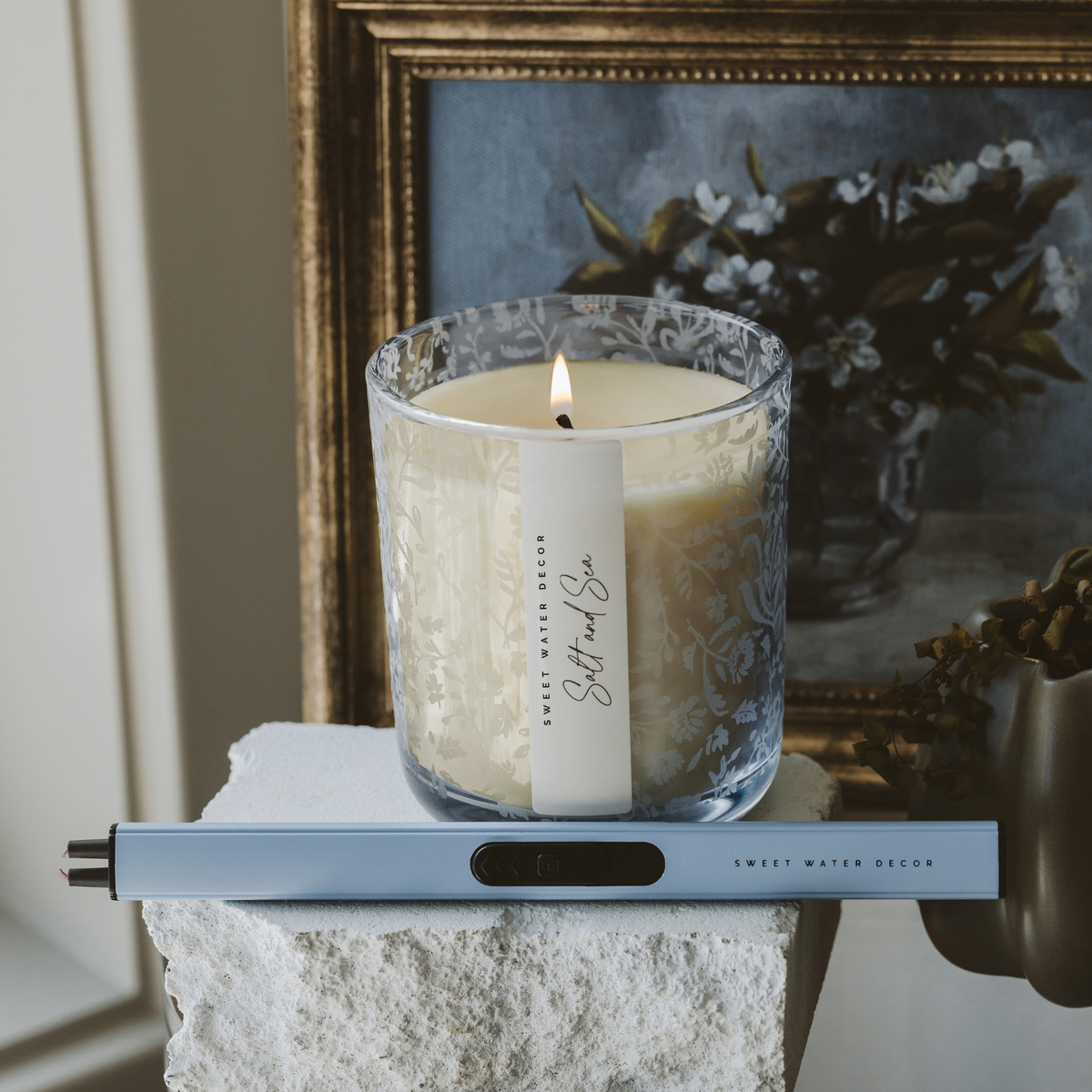 Salt + Sea Blue Floral Candle