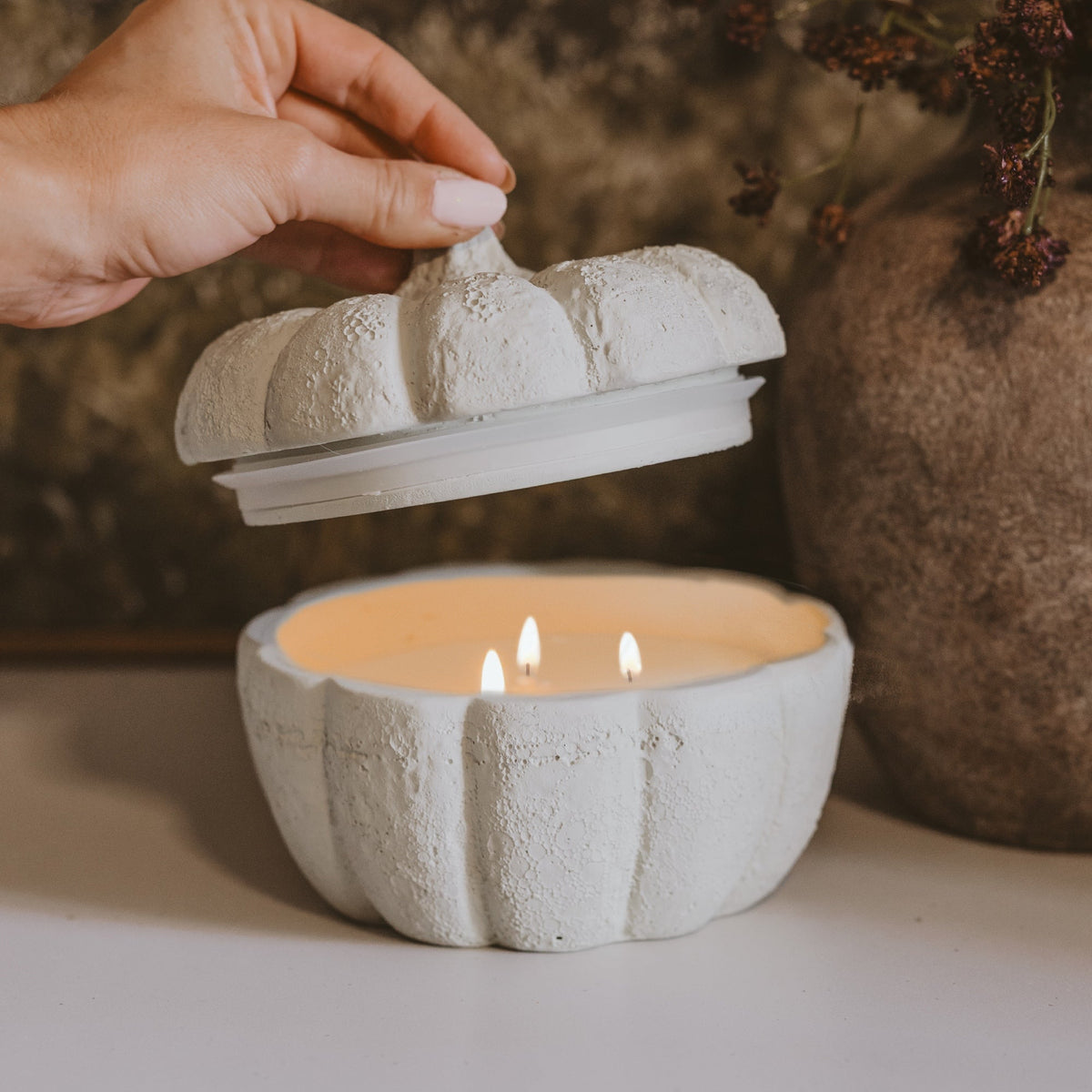 Cashmere + Vanilla Soy Candle - Cement Pumpkin Jar