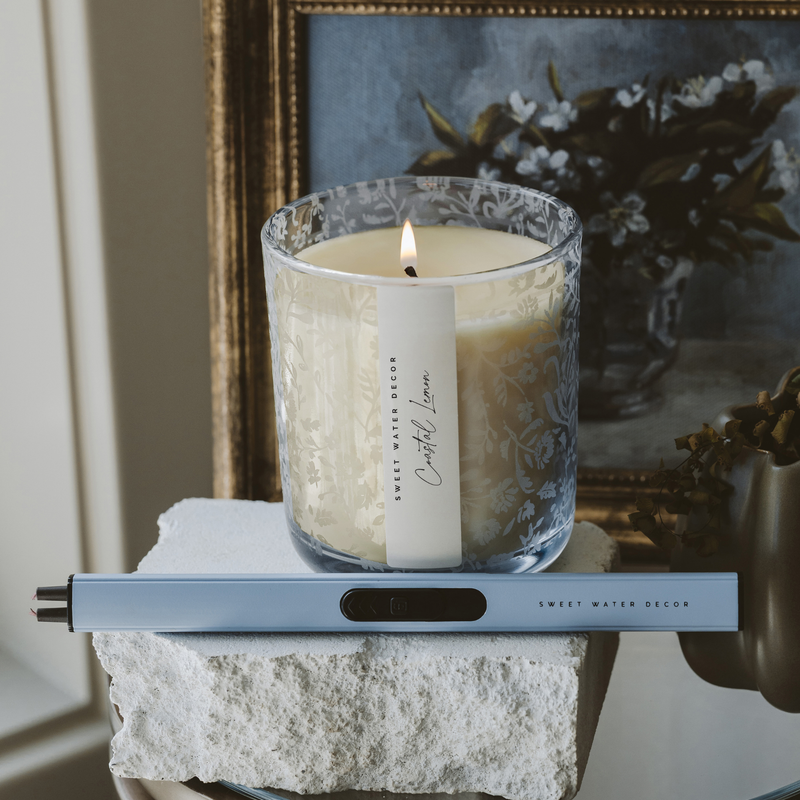 Coastal Lemon Blue Floral Candle