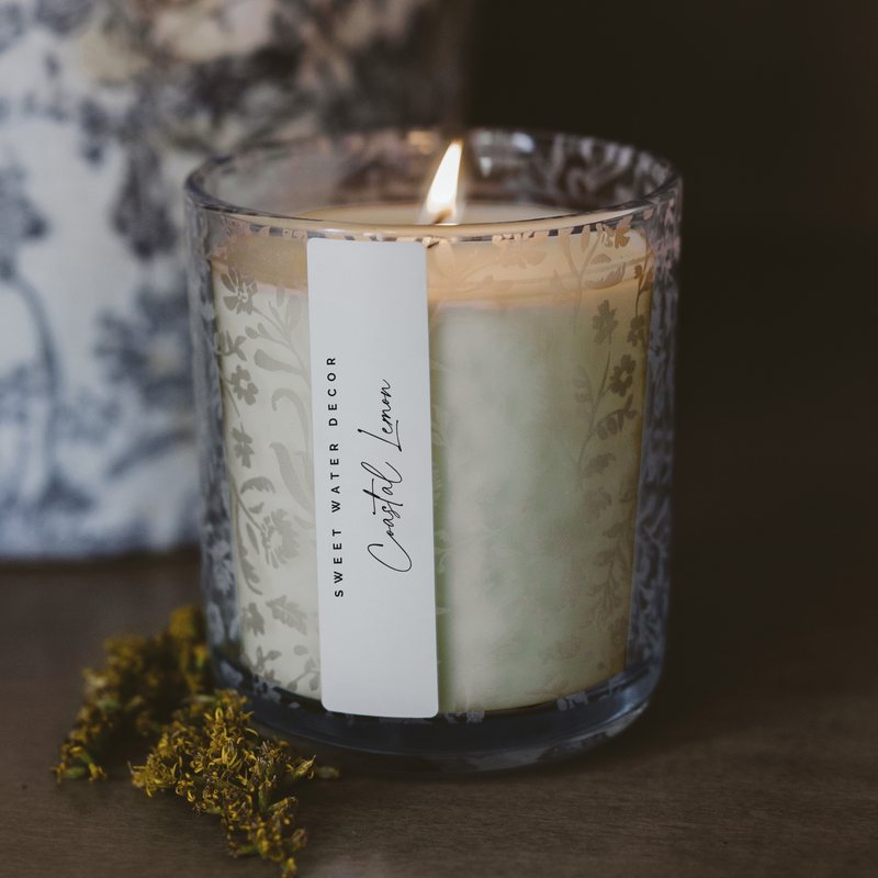 Coastal Lemon Blue Floral Candle