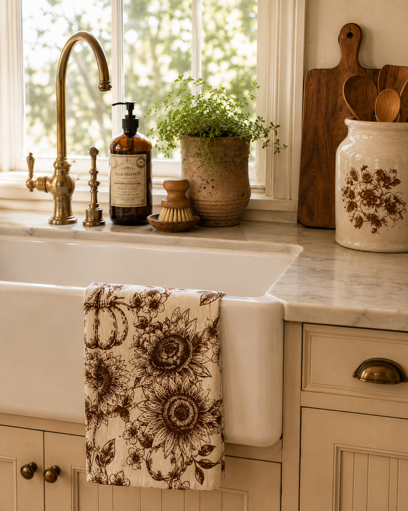 Sunflower Delft Print Tea Towels - Set of 3