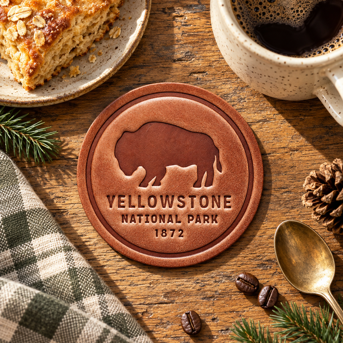 Yellowstone National Park Leather Coaster