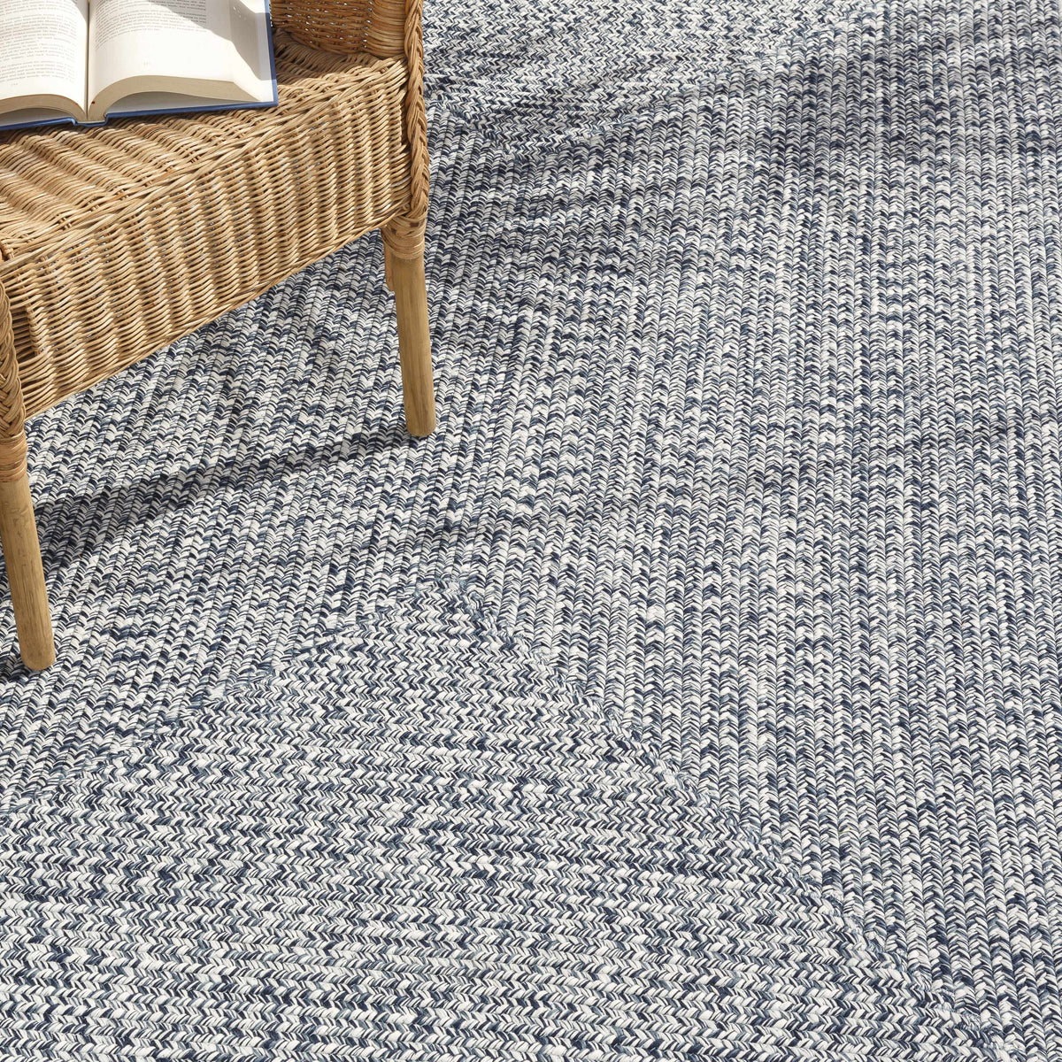 Blue Braided Faux Jute Outdoor Rug