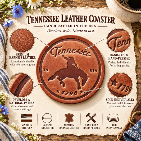 Tennessee Bronco Leather Coaster