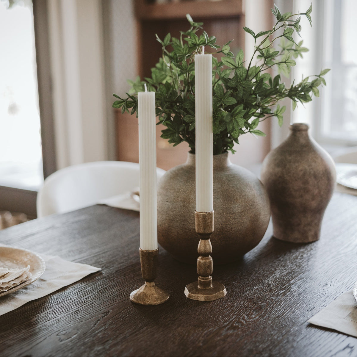Gold Cast Iron Taper Candle Holders - Set of 2