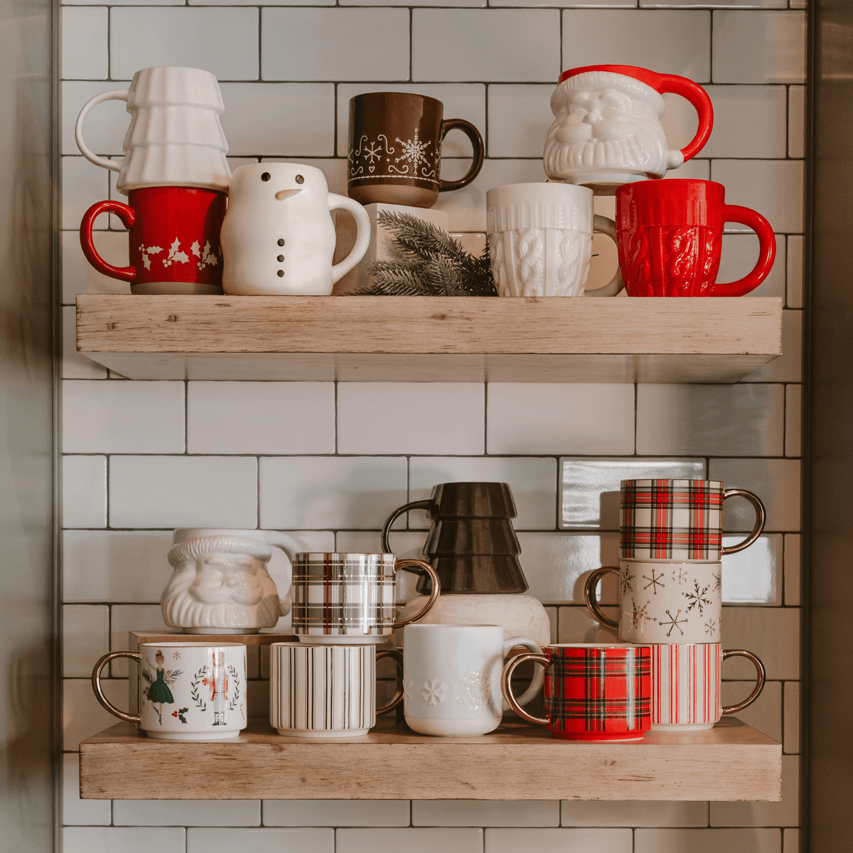Green Plaid Gold Handle Coffee Mug | 14 oz