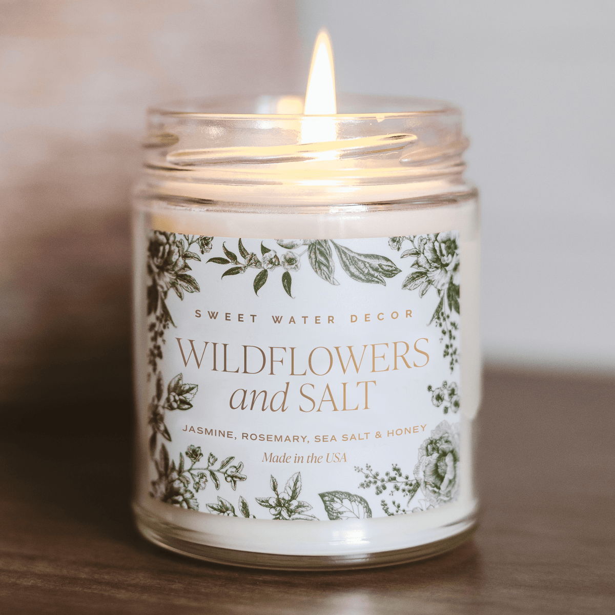Wildflowers + Salt Green Delft Candle