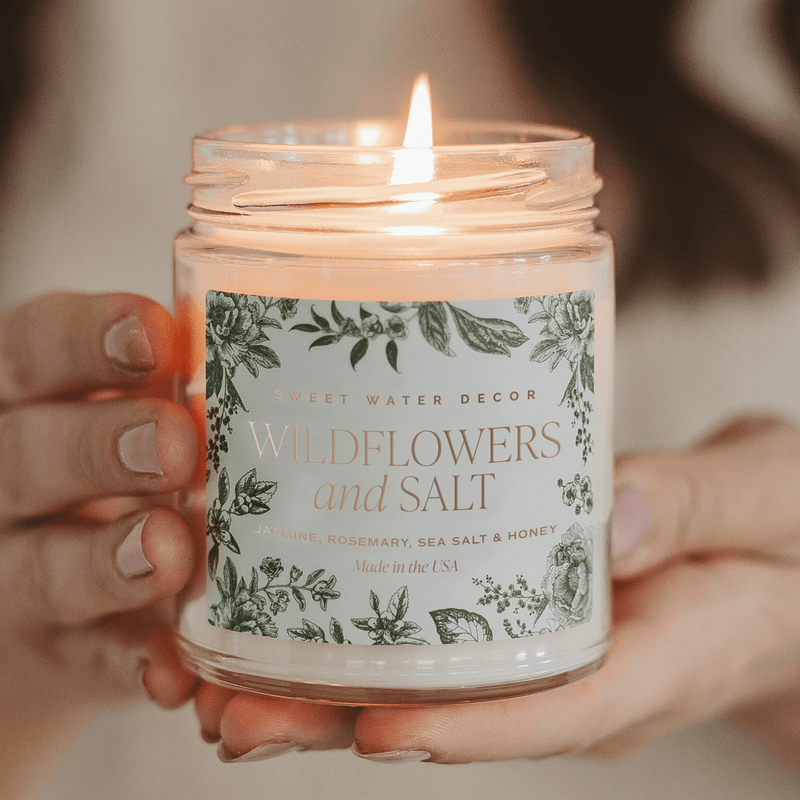 Wildflowers + Salt Green Delft Candle