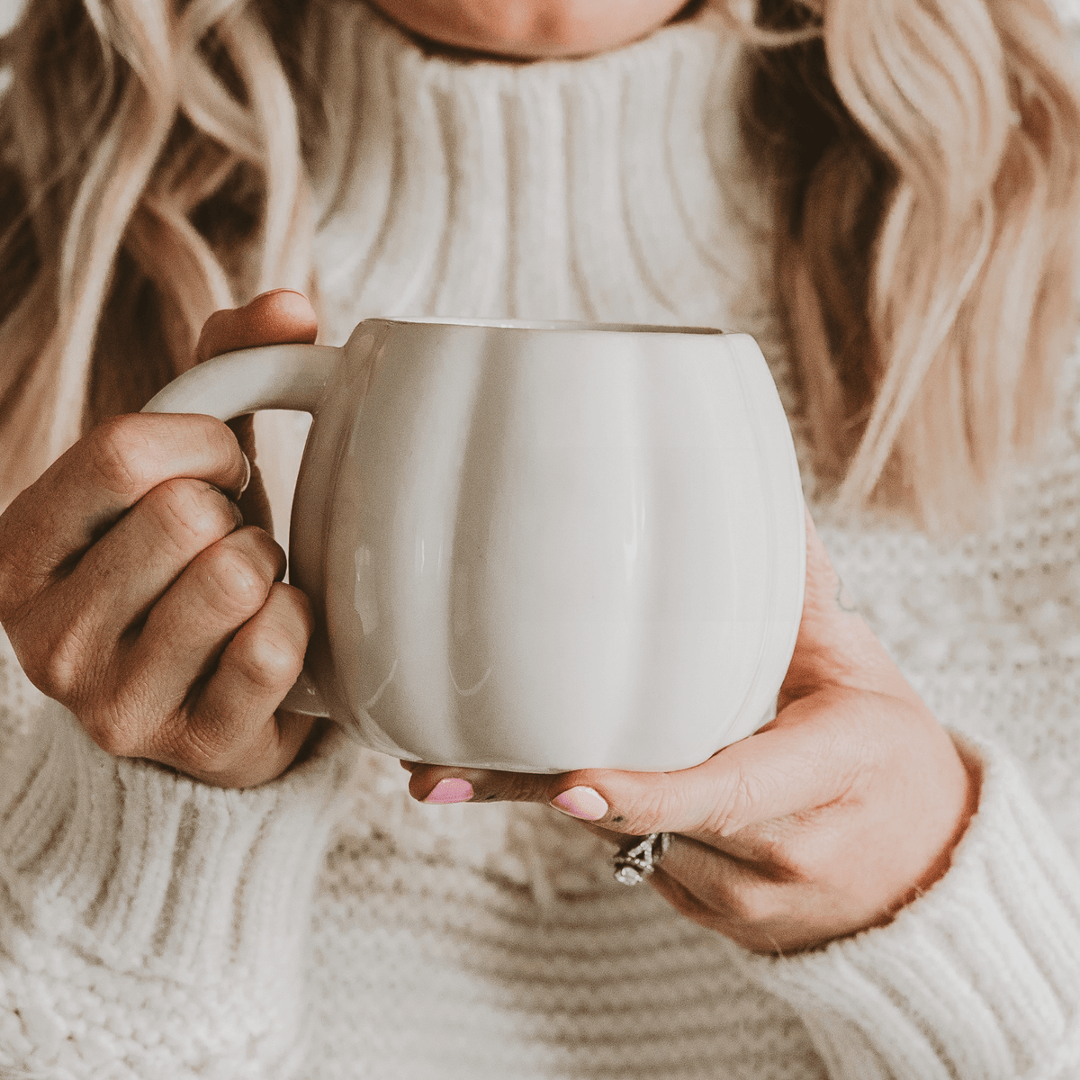 Cream Pumpkin Figural Coffee Mug
