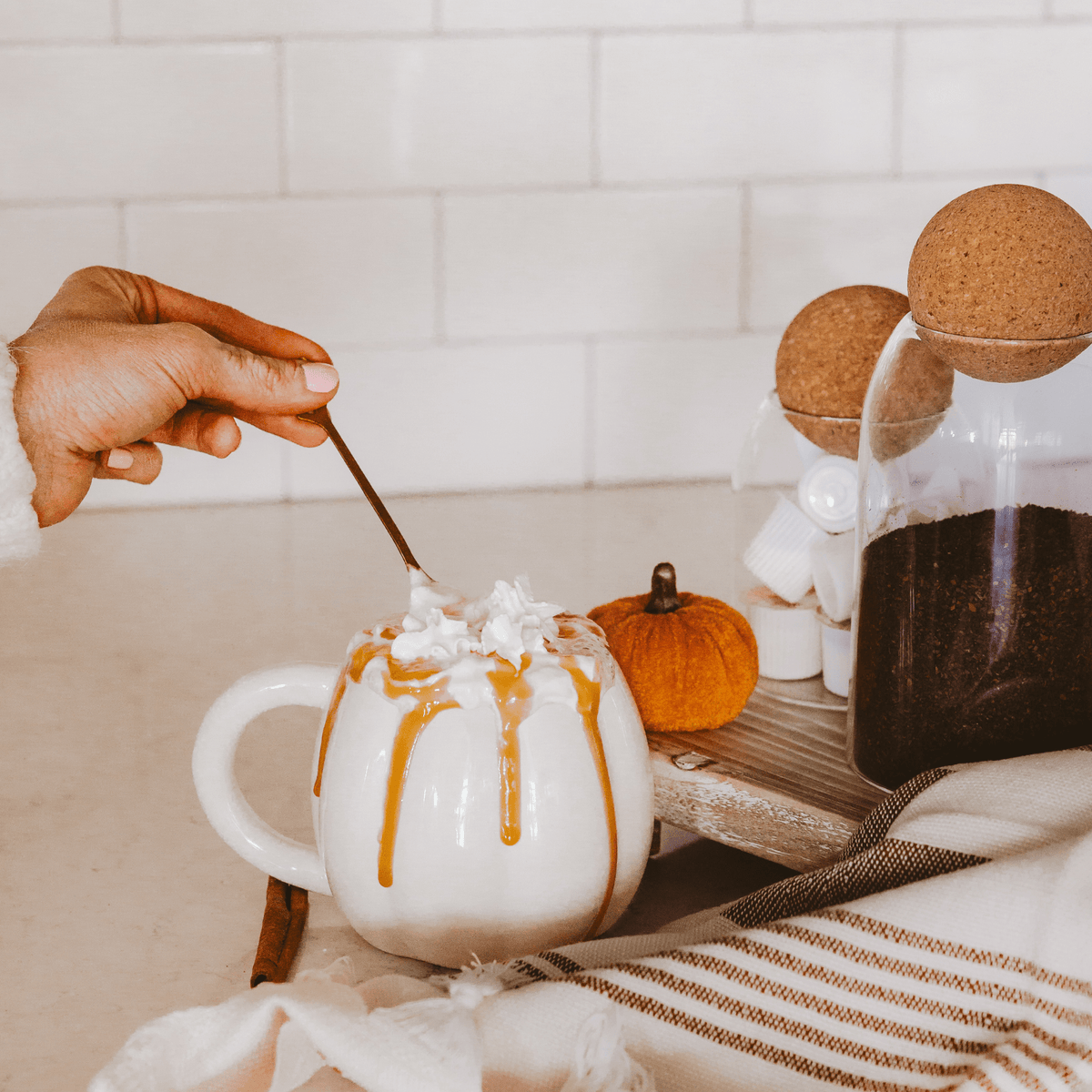 Cream Pumpkin Figural Coffee Mug