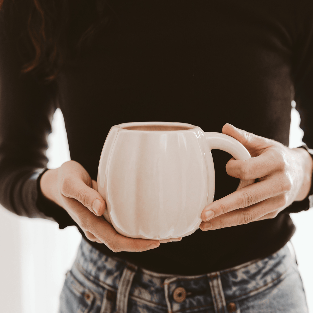 Cream Pumpkin Figural Coffee Mug