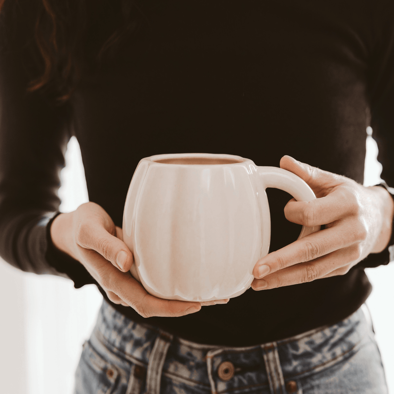Cream Pumpkin Figural Coffee Mug
