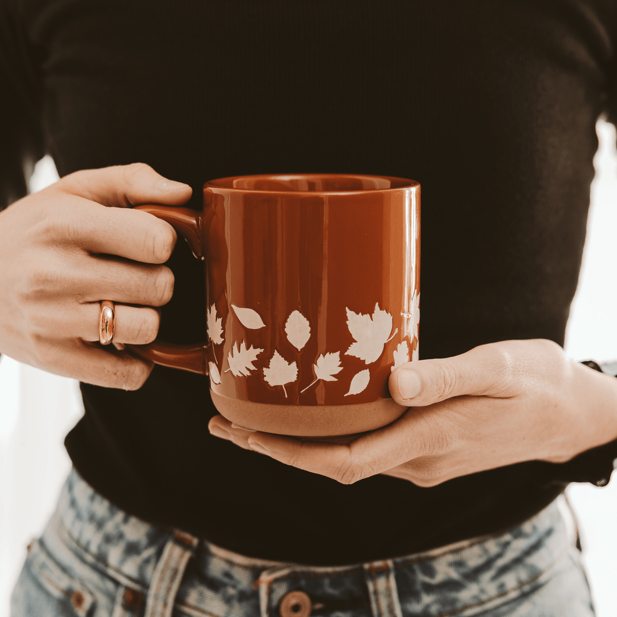 Fall Leaves Orange Stoneware Coffee Mug