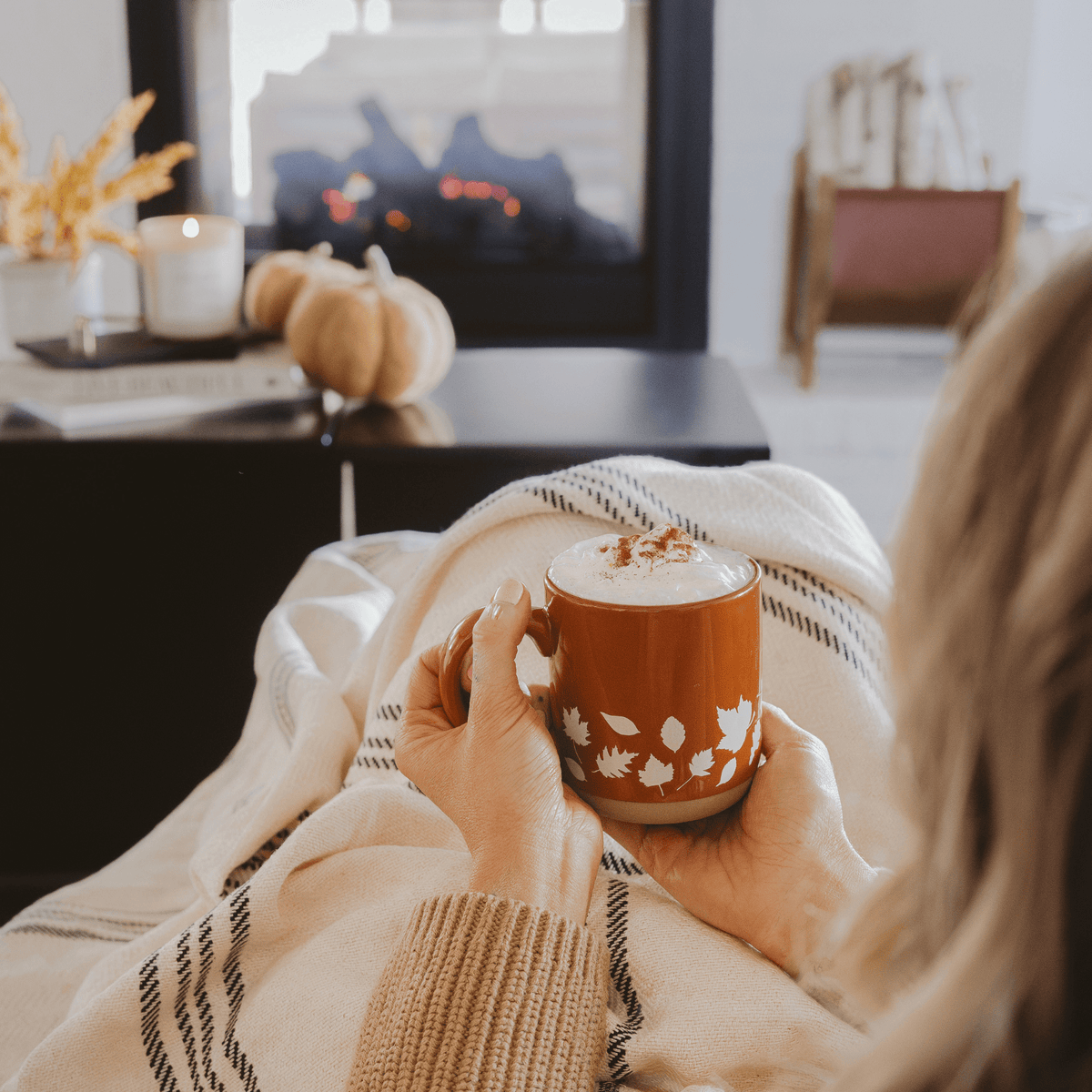 Fall Leaves Orange Stoneware Coffee Mug