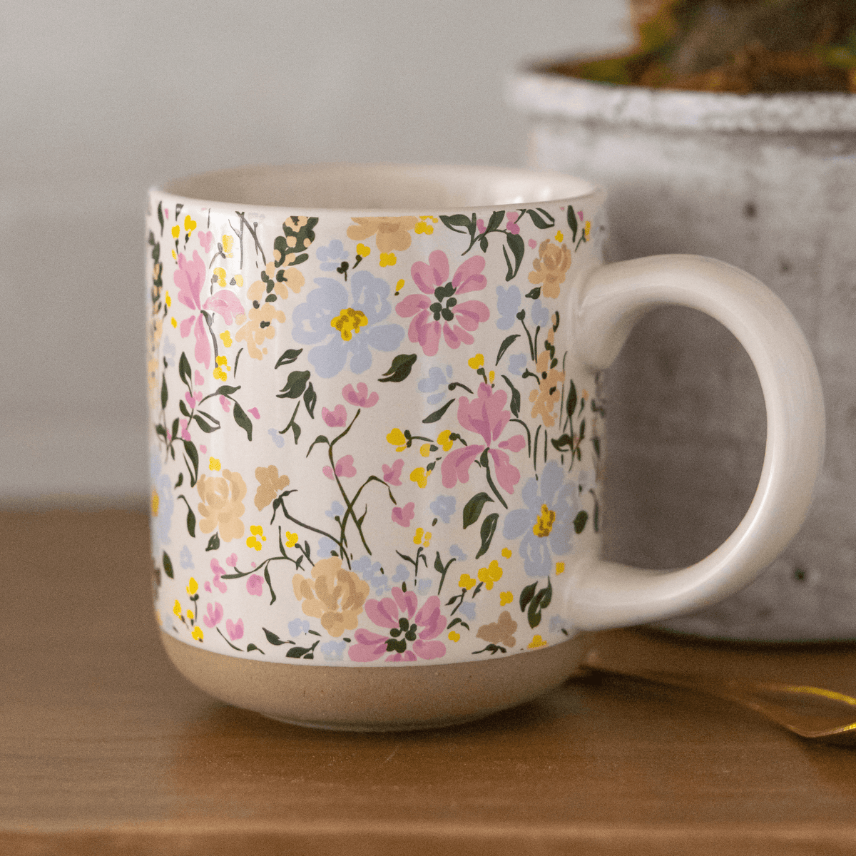 Floral Stoneware Coffee Mug